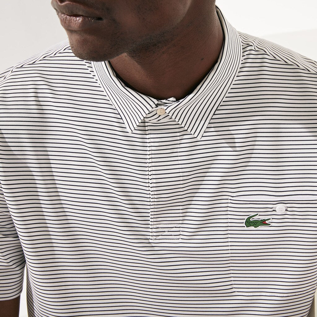 Mens   SPORT Breathable Striped Golf Polo Shirt | Lacoste White / Purple • Xt1