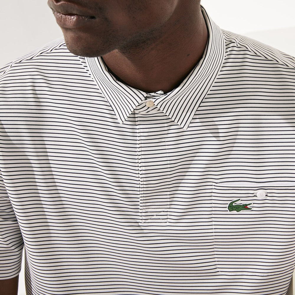 Mens   SPORT Breathable Striped Golf Polo Shirt | Lacoste White / Purple • Xt1