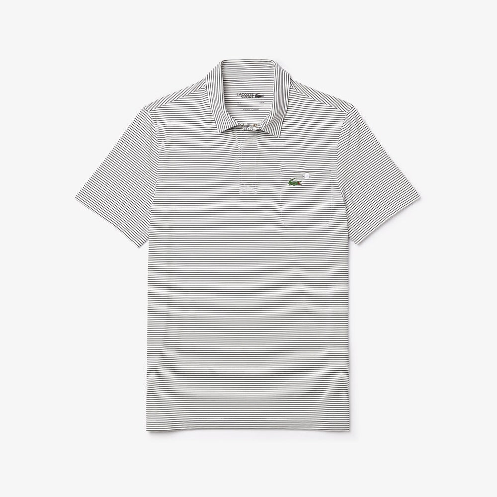 Mens   SPORT Breathable Striped Golf Polo Shirt | Lacoste White / Purple • Xt1