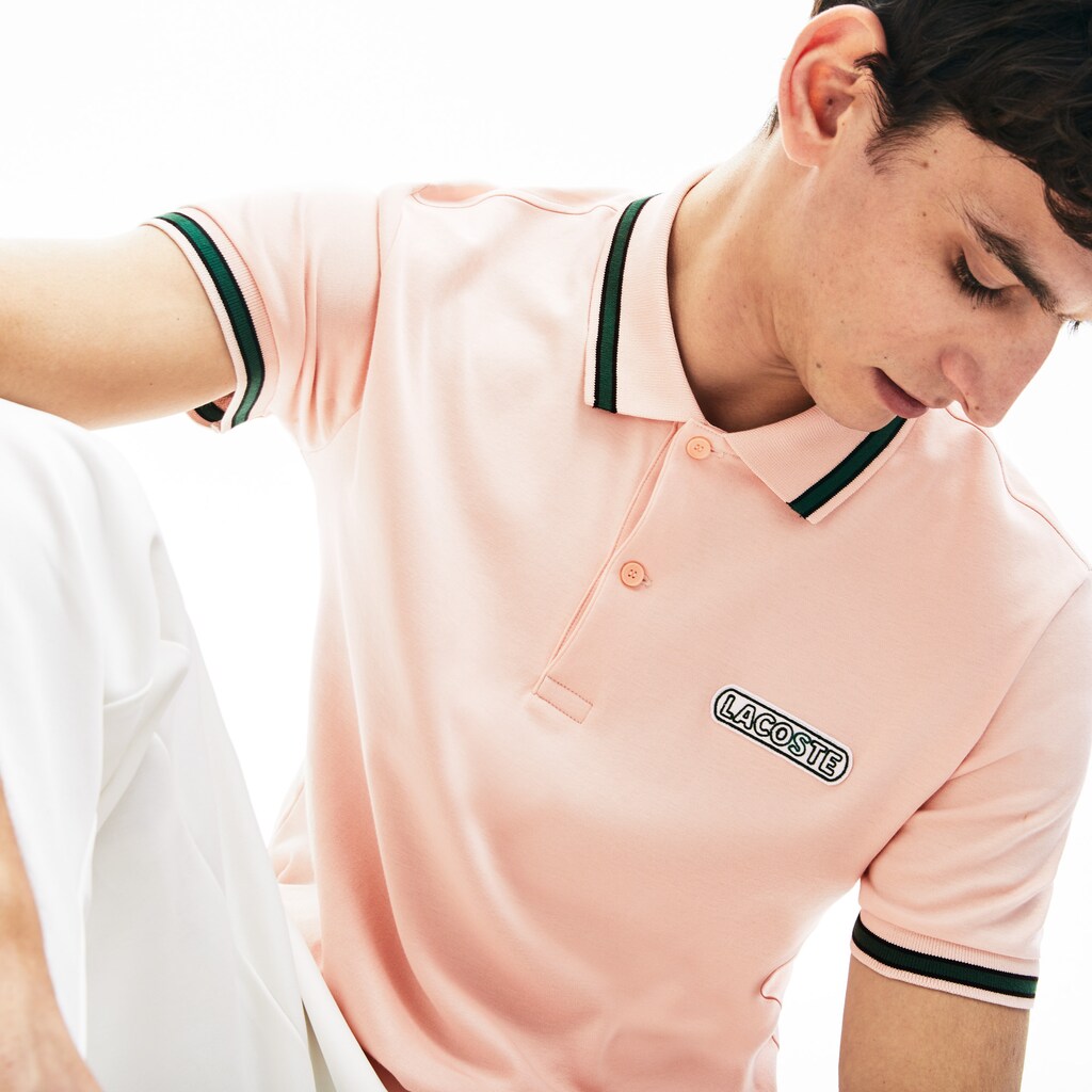 Mens   Heritage Badge Polo Shirt | Lacoste Light Pink / Black / Green • La4