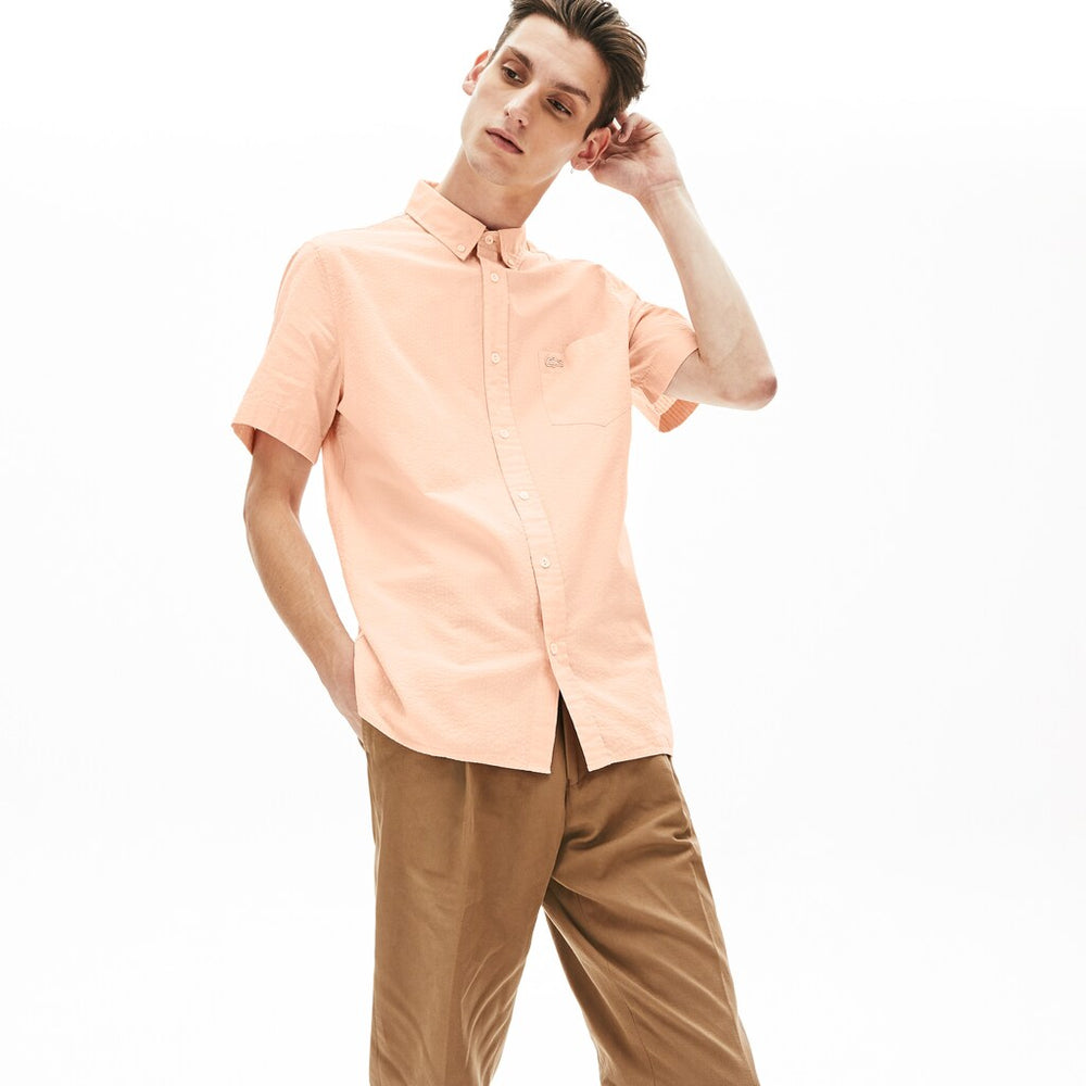 Mens   Regular Fit Cotton and Linen Shirt | Lacoste Light Pink • Z0E
