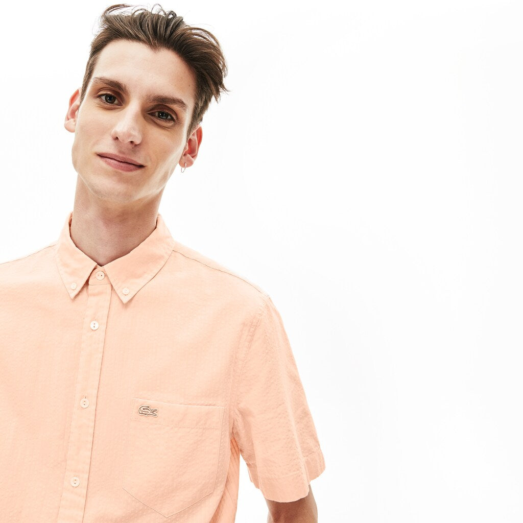 Mens   Regular Fit Cotton and Linen Shirt | Lacoste Light Pink • Z0E