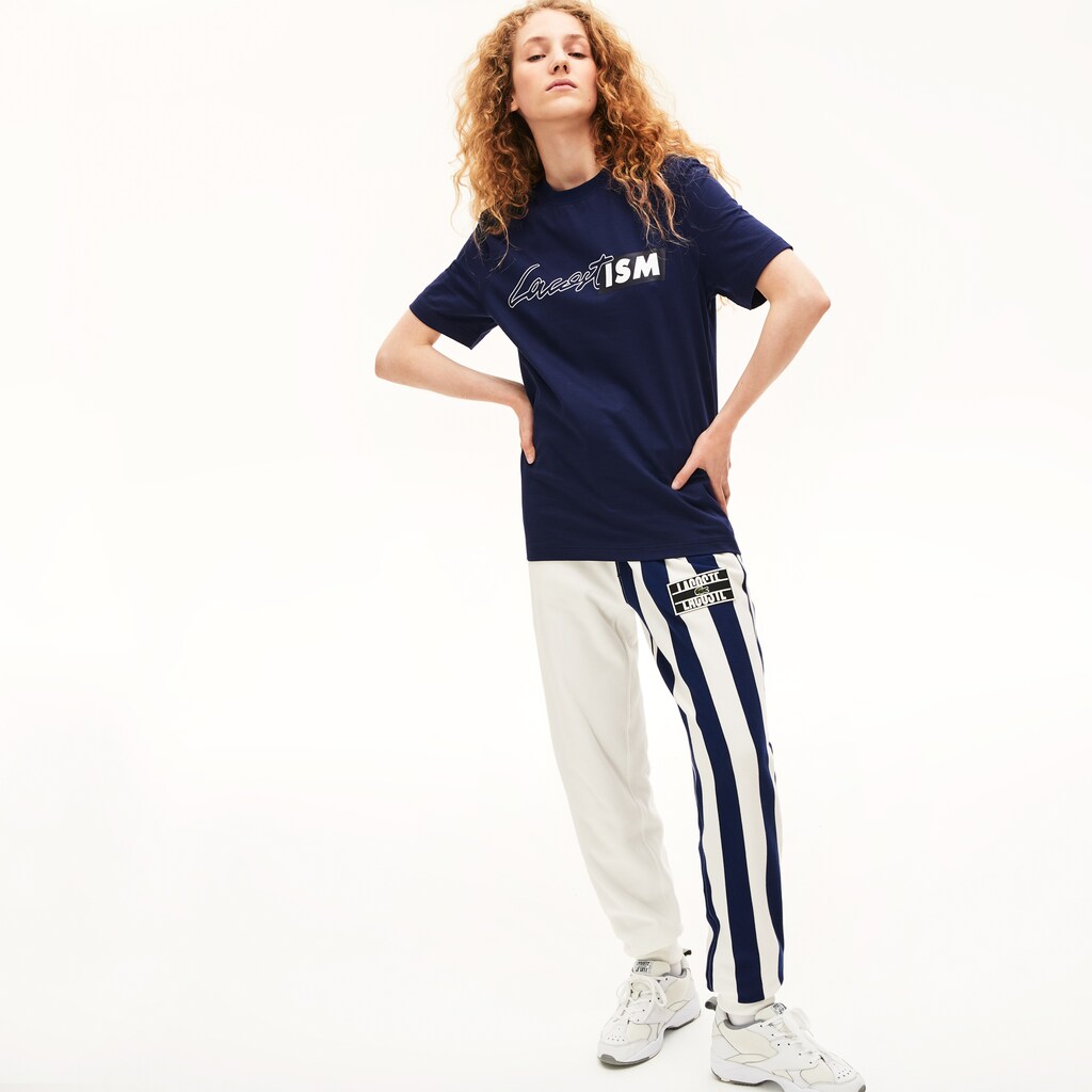 Mens/Womens Unisex LIVE Lacostism Print Cotton T-Shirt | Lacoste Navy Blue • 166