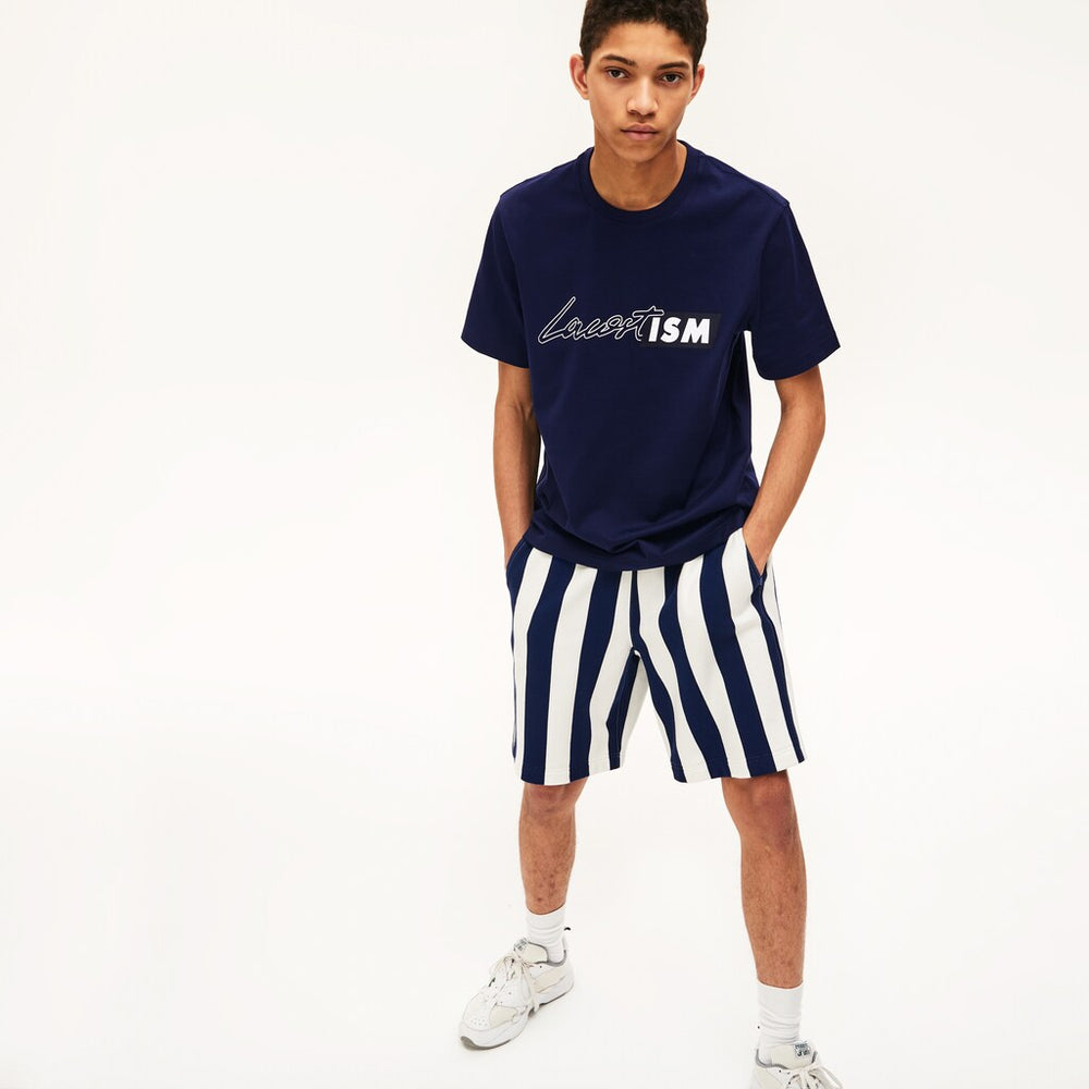 Mens/Womens Unisex LIVE Lacostism Print Cotton T-Shirt | Lacoste Navy Blue • 166