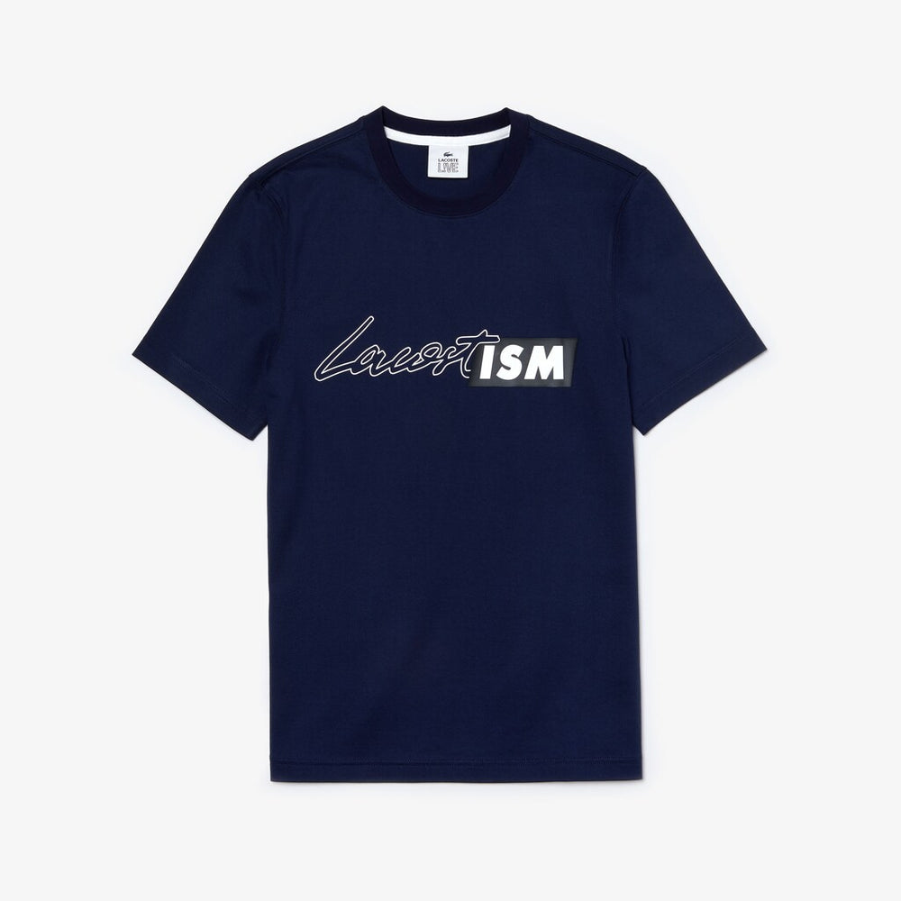 Mens/Womens Unisex LIVE Lacostism Print Cotton T-Shirt | Lacoste Navy Blue • 166