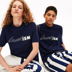 Mens/Womens Unisex LIVE Lacostism Print Cotton T-Shirt | Lacoste Navy Blue • 166