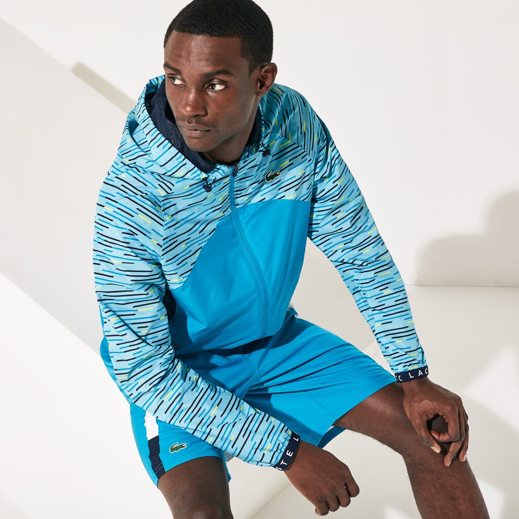 Mens   SPORT Hooded Tennis Windbreaker | Lacoste Turquoise / Navy Blue / Turquoise / Yellow / White • Y44