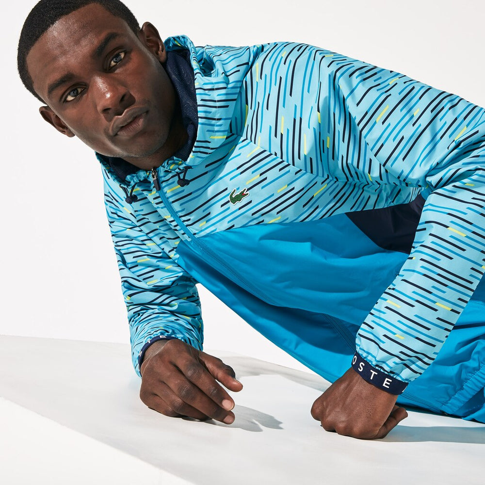 Mens   SPORT Hooded Tennis Windbreaker | Lacoste Turquoise / Navy Blue / Turquoise / Yellow / White • Y44