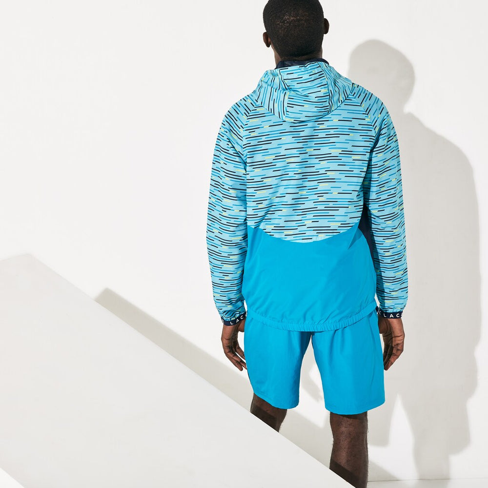 Mens   SPORT Hooded Tennis Windbreaker | Lacoste Turquoise / Navy Blue / Turquoise / Yellow / White • Y44