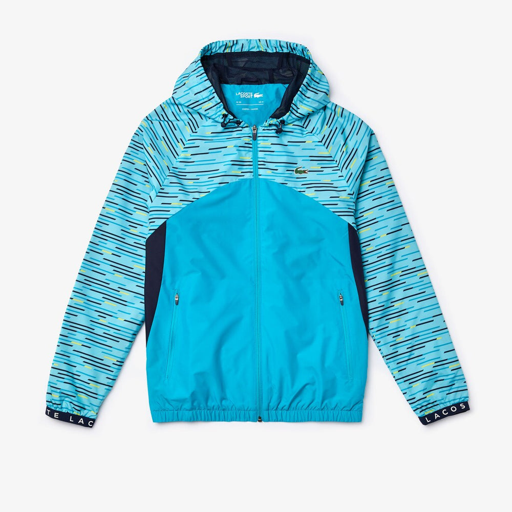 Mens   SPORT Hooded Tennis Windbreaker | Lacoste Turquoise / Navy Blue / Turquoise / Yellow / White • Y44