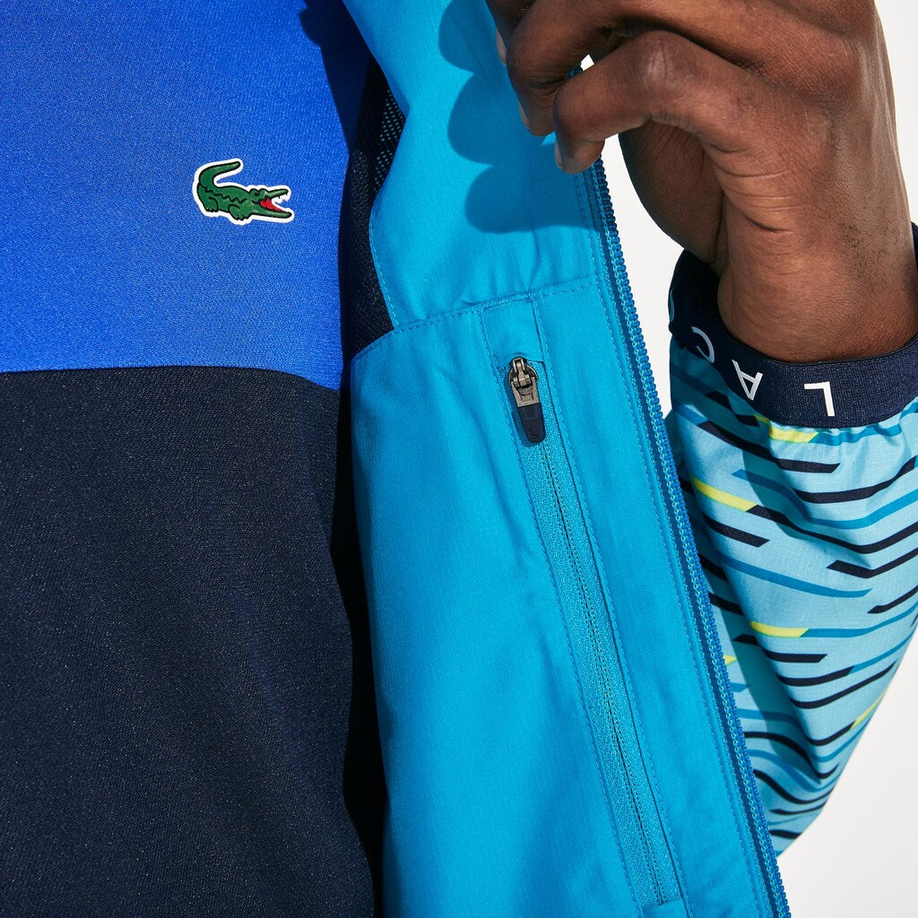 Mens   SPORT Hooded Tennis Windbreaker | Lacoste Turquoise / Navy Blue / Turquoise / Yellow / White • Y44