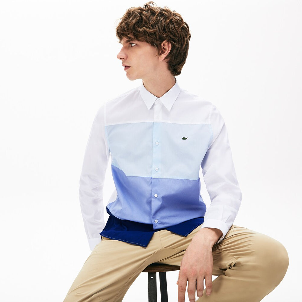 Mens   Regular Fit Colorblock Cotton Shirt | Lacoste Navy Blue / Purple / Light Blue / White • Ndj