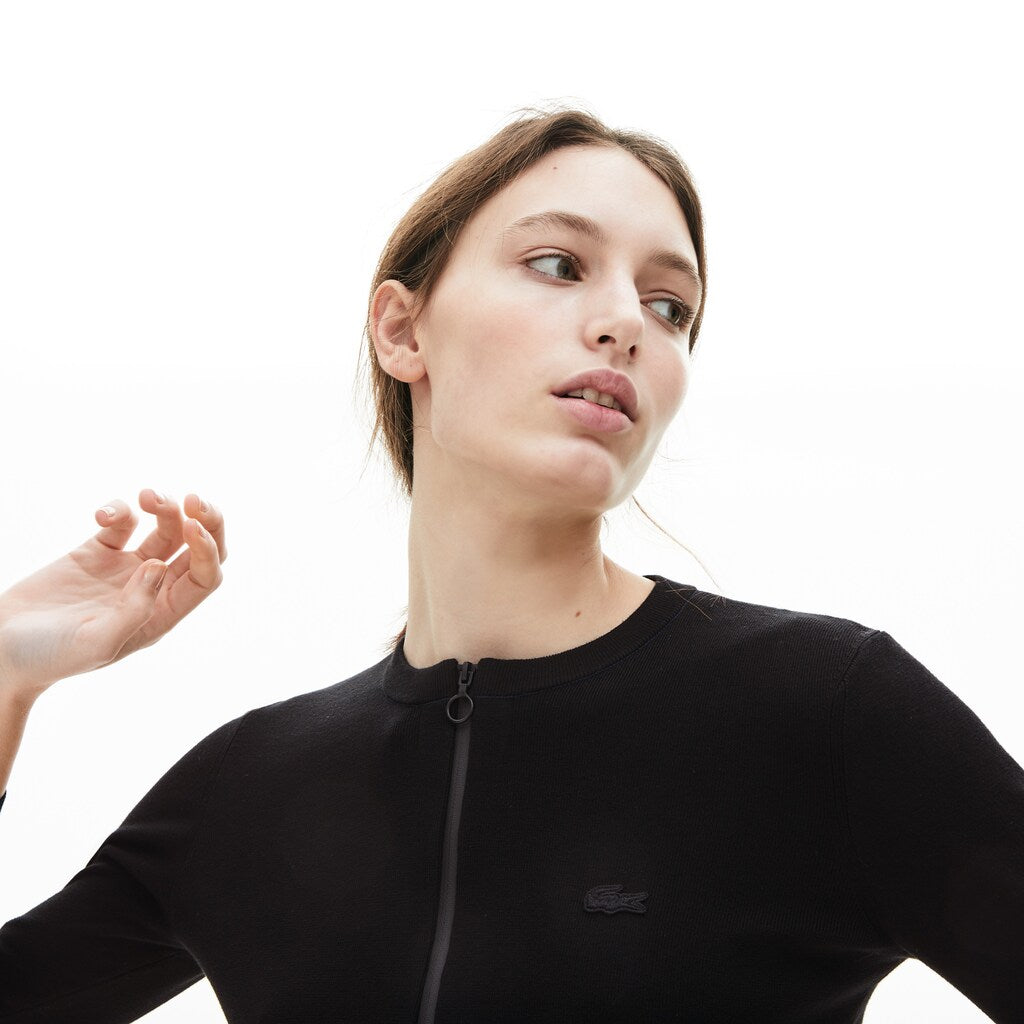 Womens Wo  Full Zip Crew Neck Cardigan | Lacoste Black • 031