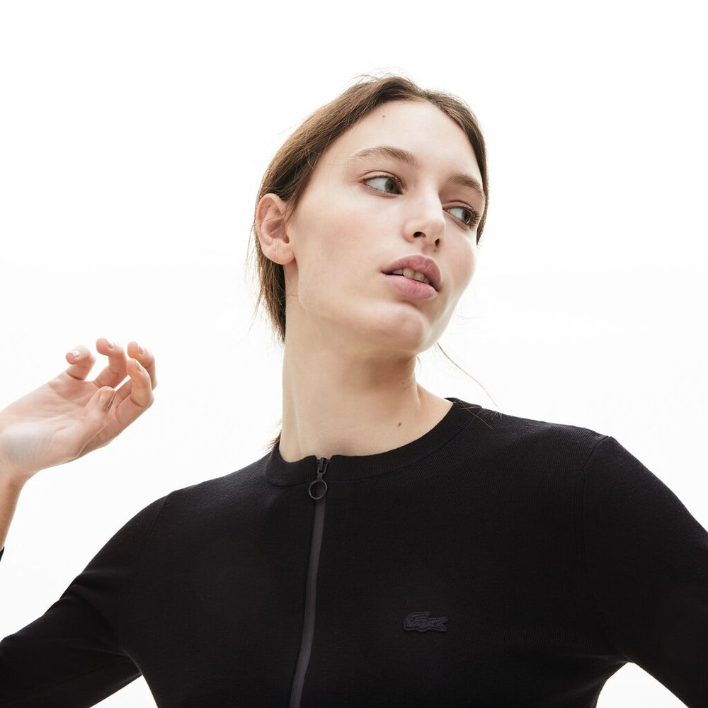 Womens Wo  Full Zip Crew Neck Cardigan | Lacoste Black • 031