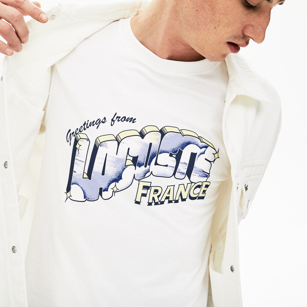 Mens   Graphic Print Regular Fit Cotton T-shirt | Lacoste White • 001
