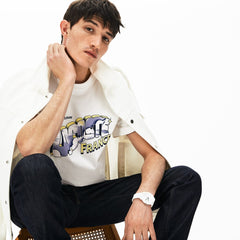 Mens   Graphic Print Regular Fit Cotton T-shirt | Lacoste White • 001