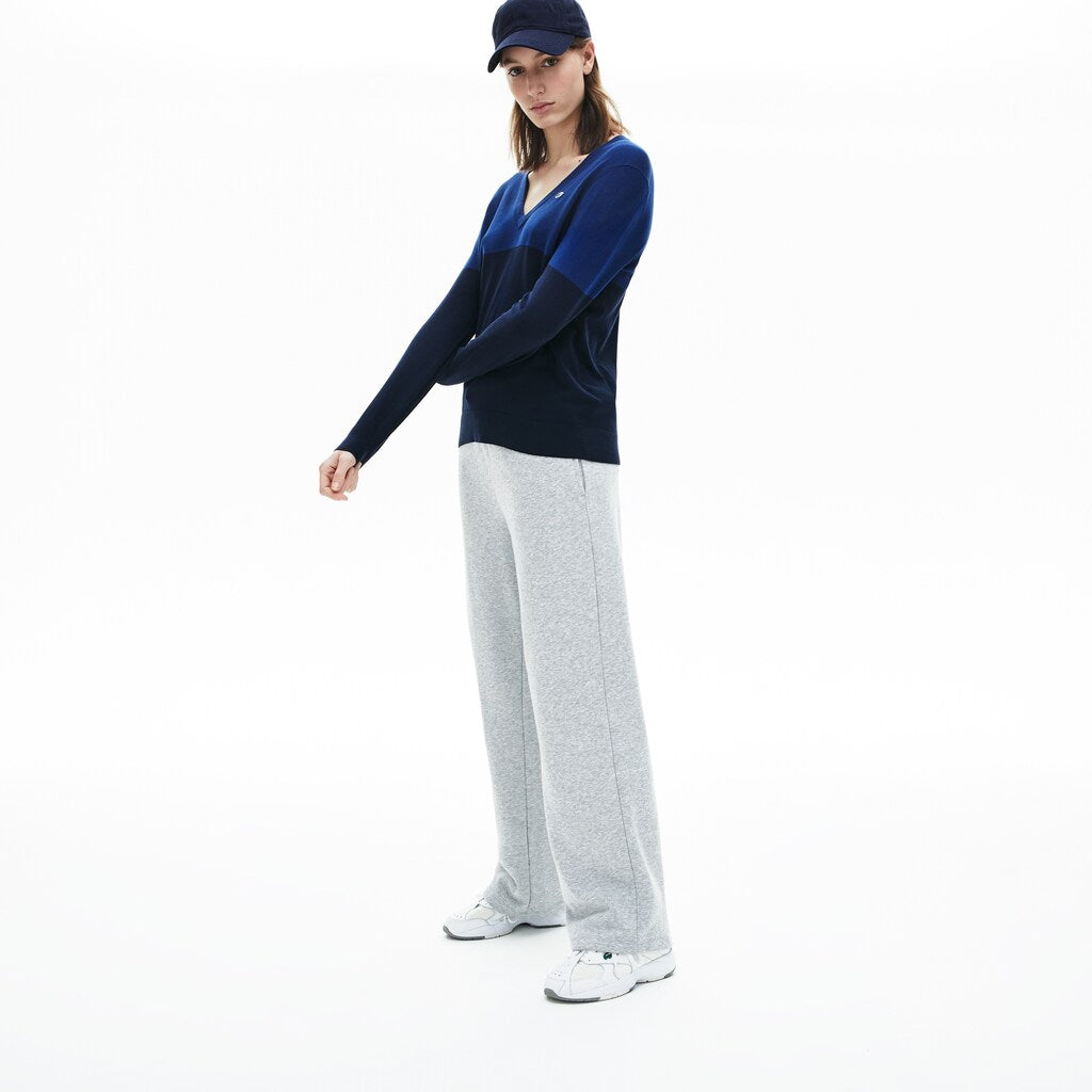 Womens Wo  Colorblock Cotton V-neck Sweater | Lacoste Navy Blue • L6L