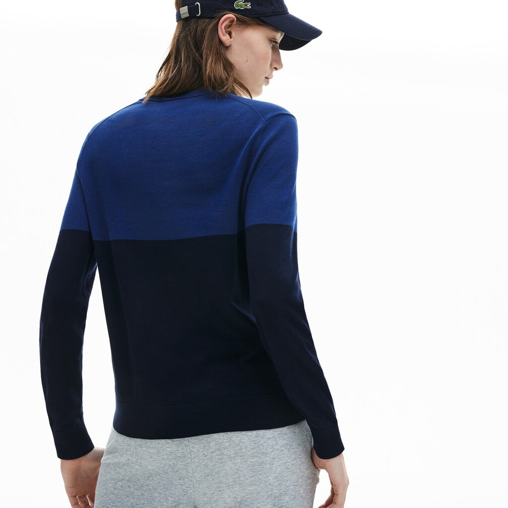 Womens Wo  Colorblock Cotton V-neck Sweater | Lacoste Navy Blue • L6L