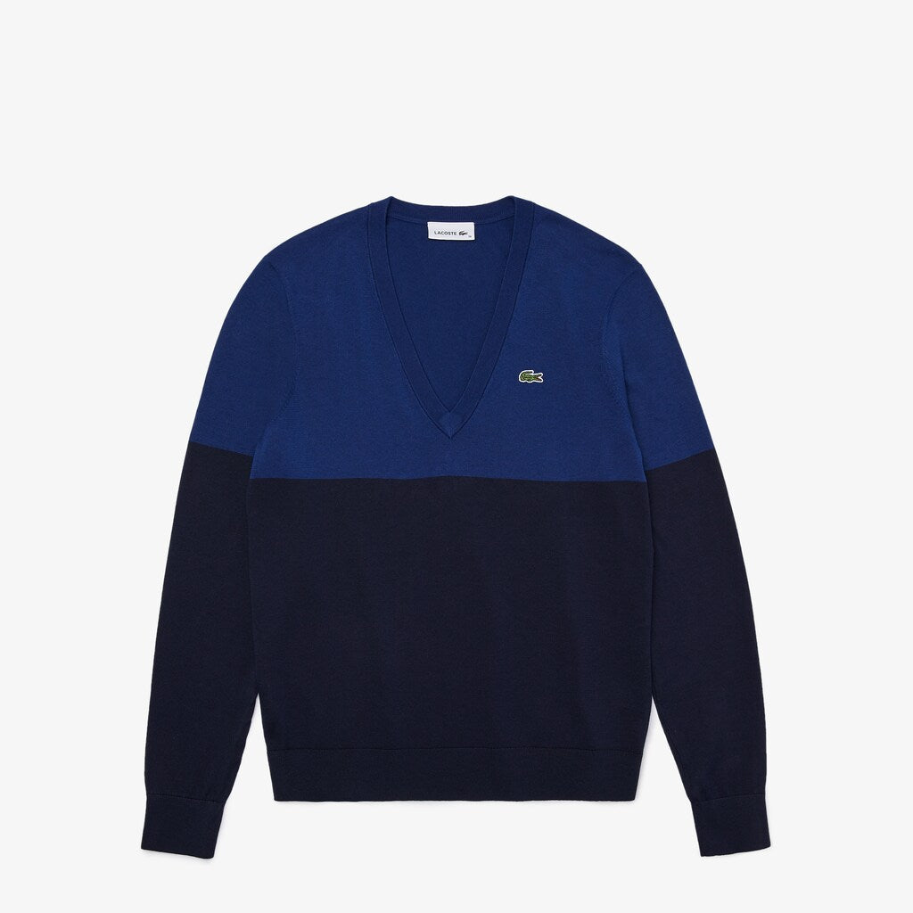 Womens Wo  Colorblock Cotton V-neck Sweater | Lacoste Navy Blue • L6L