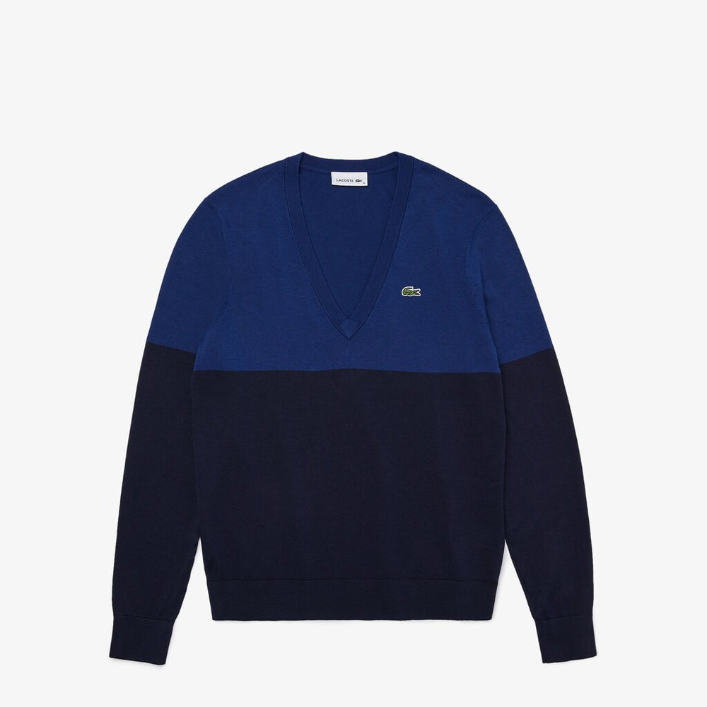 Womens Wo  Colorblock Cotton V-neck Sweater | Lacoste Navy Blue • L6L