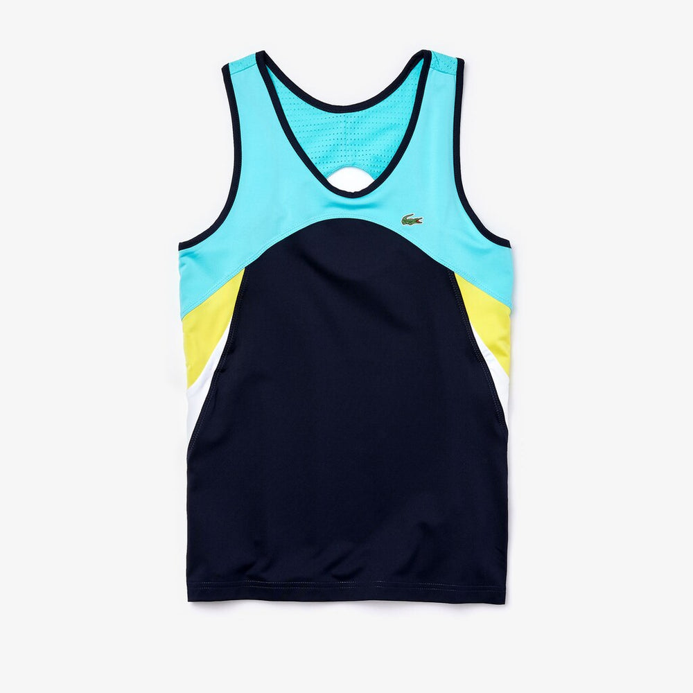 Womens Wo  SPORT Colorblock Performance Ultra Dry Tank Top | Lacoste Navy Blue / Turquoise / Yellow / White / Navy Blue • P89
