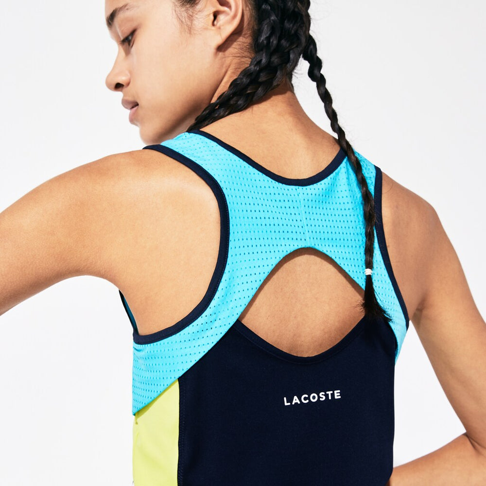 Womens Wo  SPORT Colorblock Performance Ultra Dry Tank Top | Lacoste Navy Blue / Turquoise / Yellow / White / Navy Blue • P89