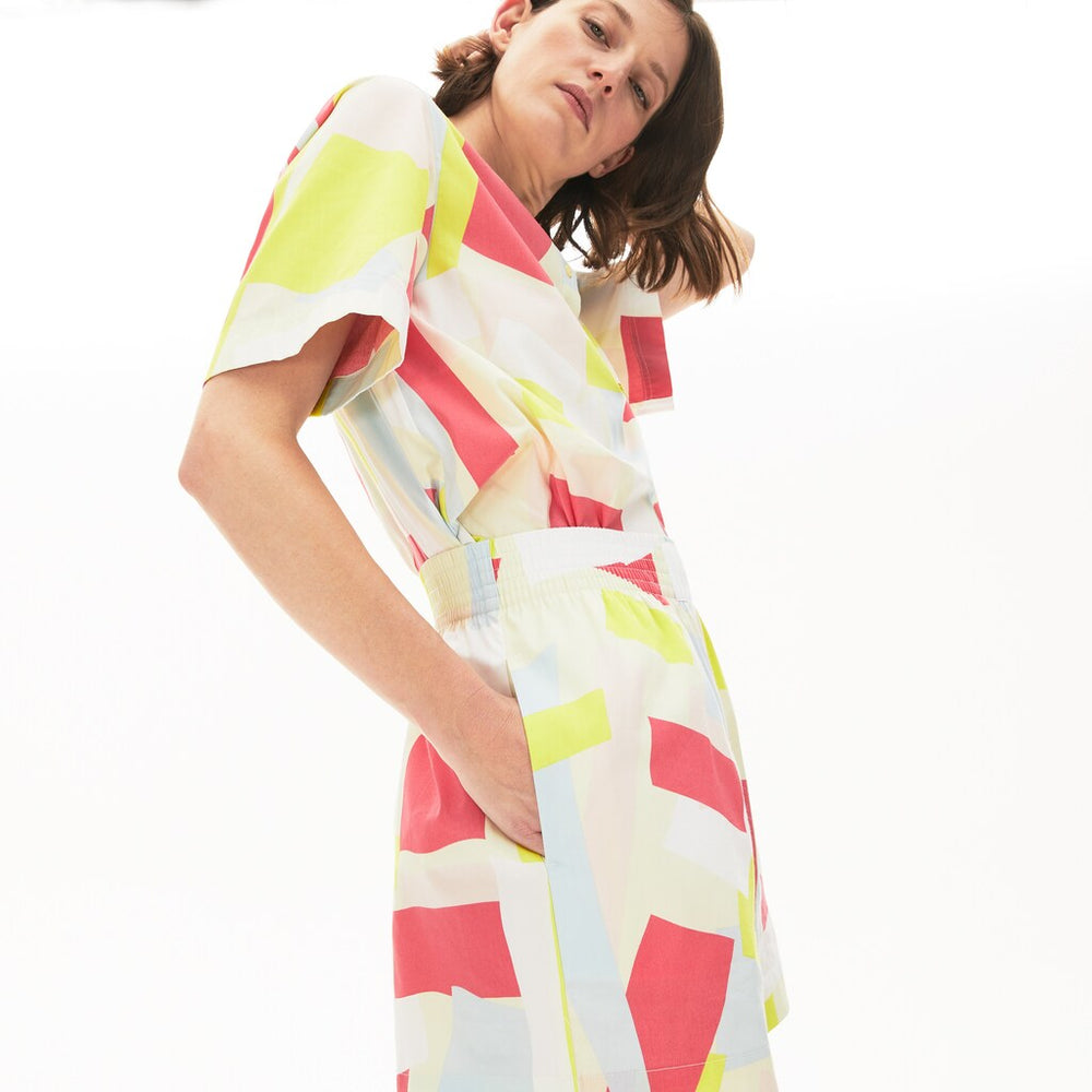 Womens Wo  Abstract-Print Cotton Poplin Shorts | Lacoste Yellow / White • Tcz
