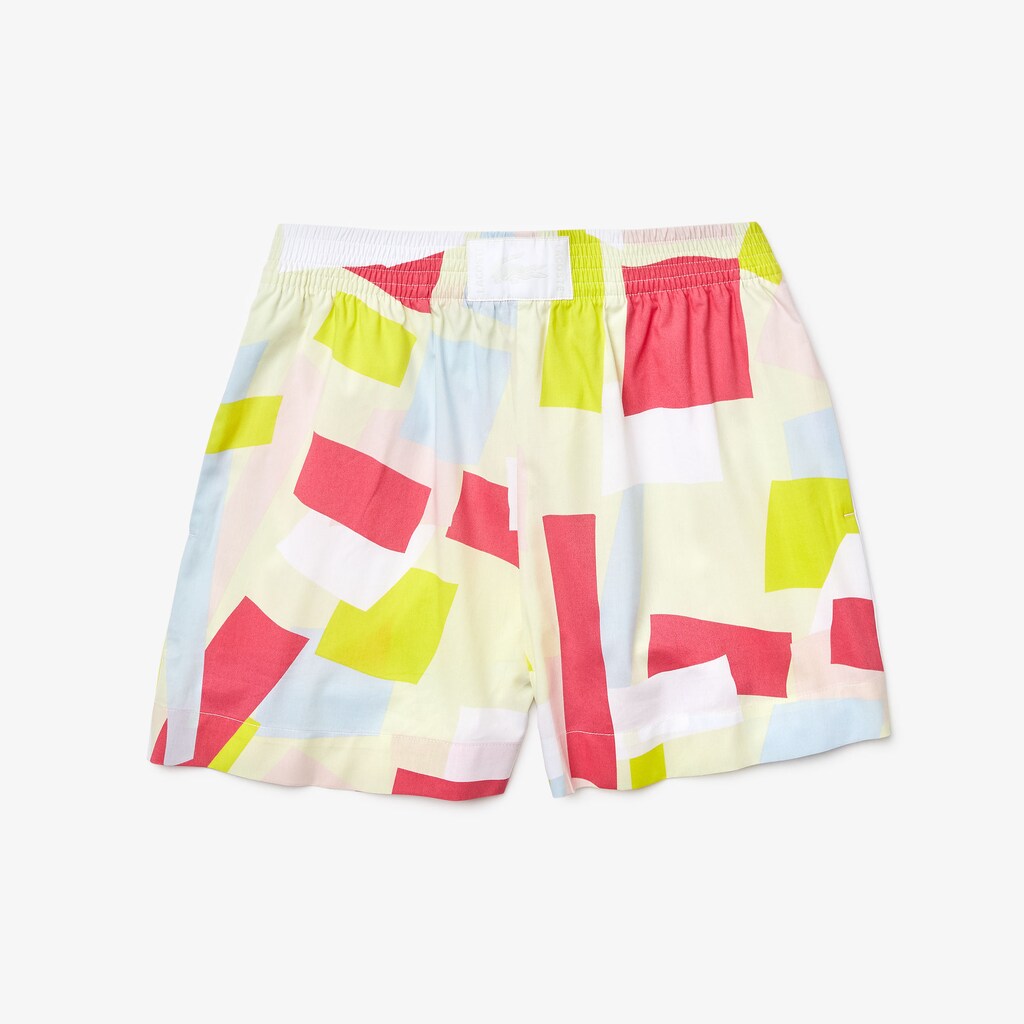 Womens Wo  Abstract-Print Cotton Poplin Shorts | Lacoste Yellow / White • Tcz