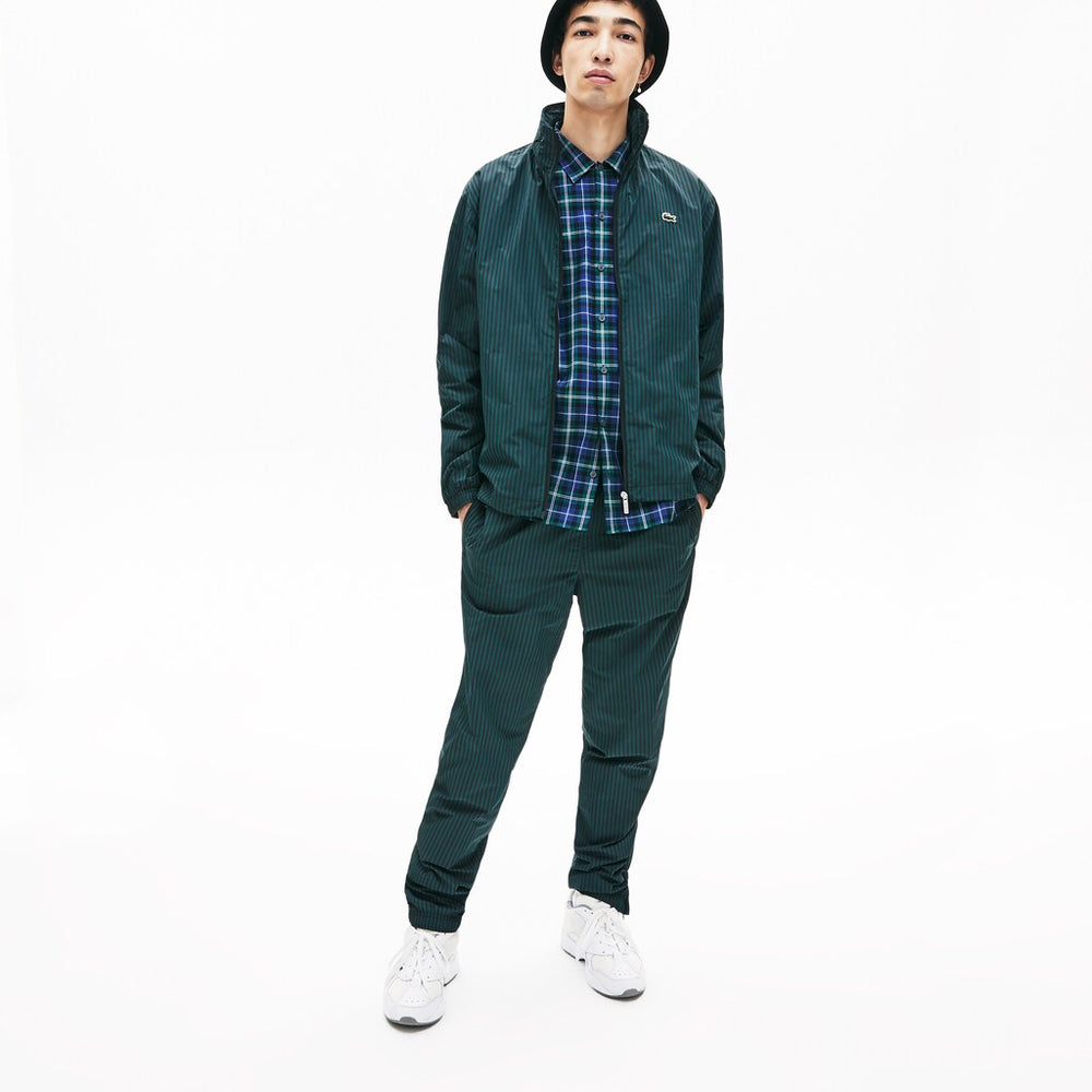 Mens   LIVE Lightweight Striped Zip-Up Jacket | Lacoste Black / Green • Rwl