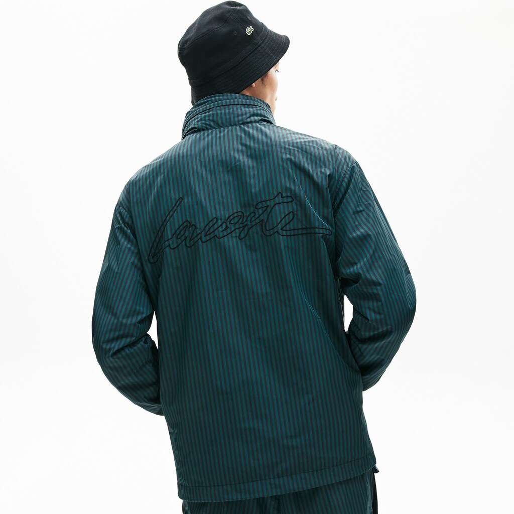 Mens   LIVE Lightweight Striped Zip-Up Jacket | Lacoste Black / Green • Rwl
