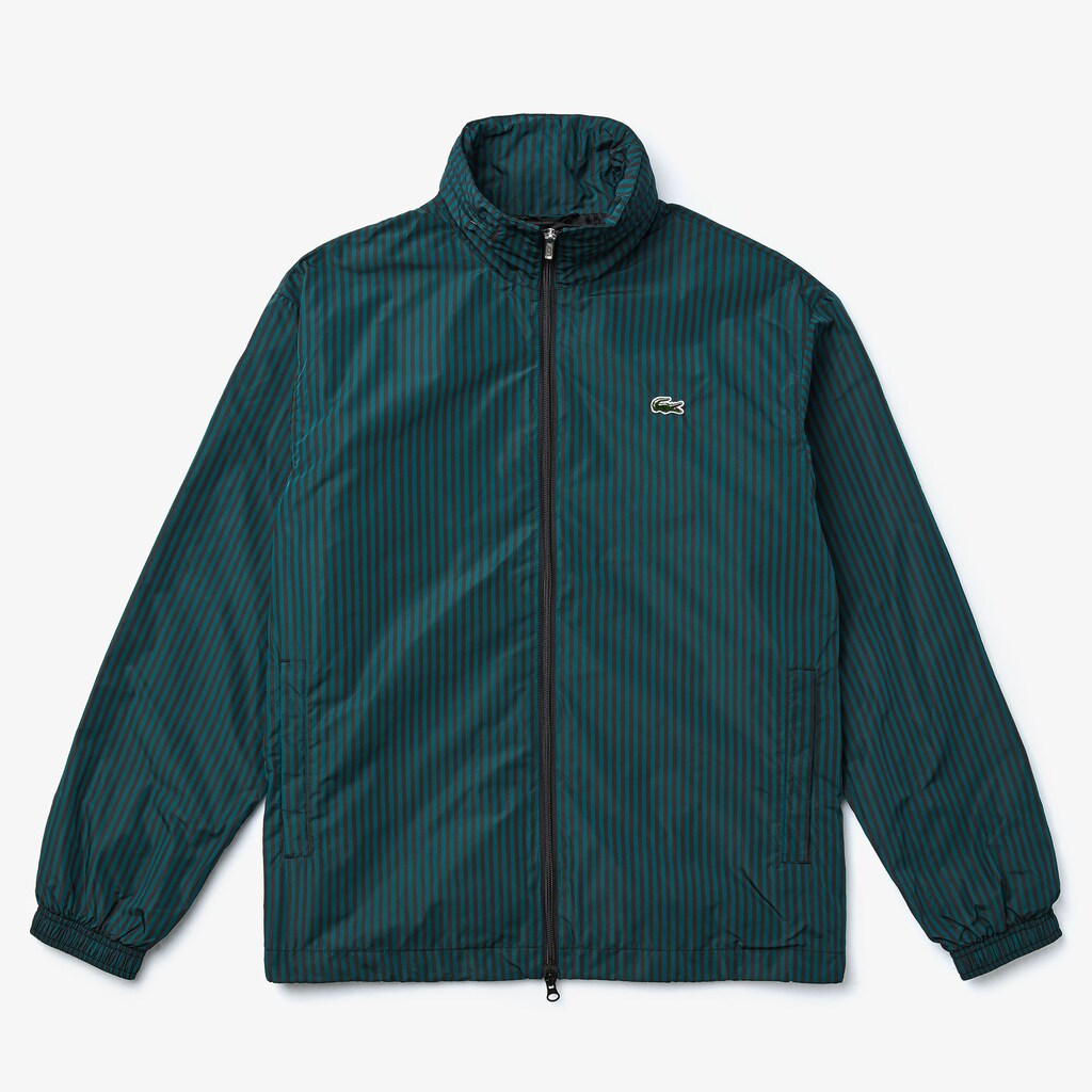 Mens   LIVE Lightweight Striped Zip-Up Jacket | Lacoste Black / Green • Rwl