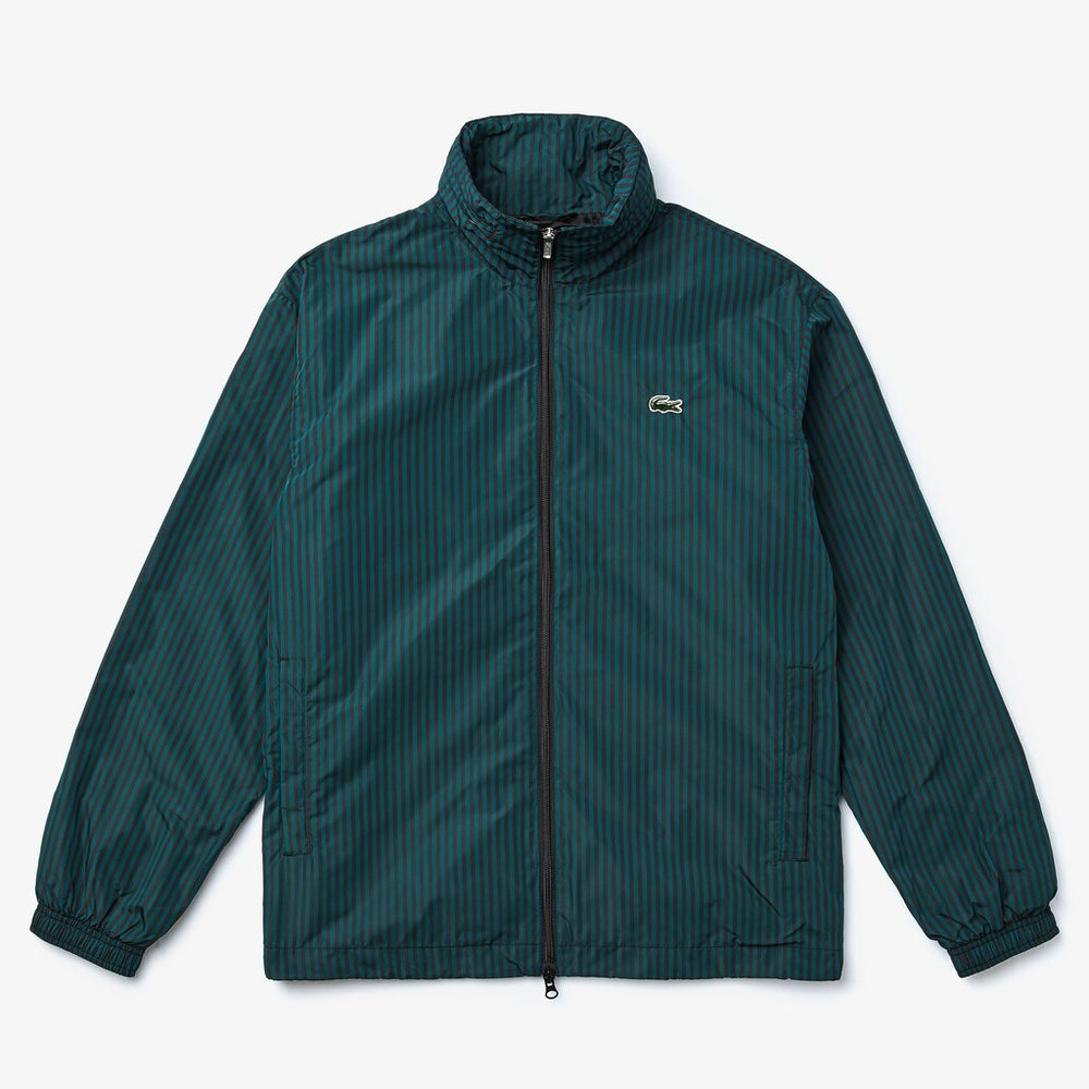 Mens   LIVE Lightweight Striped Zip-Up Jacket | Lacoste Black / Green • Rwl