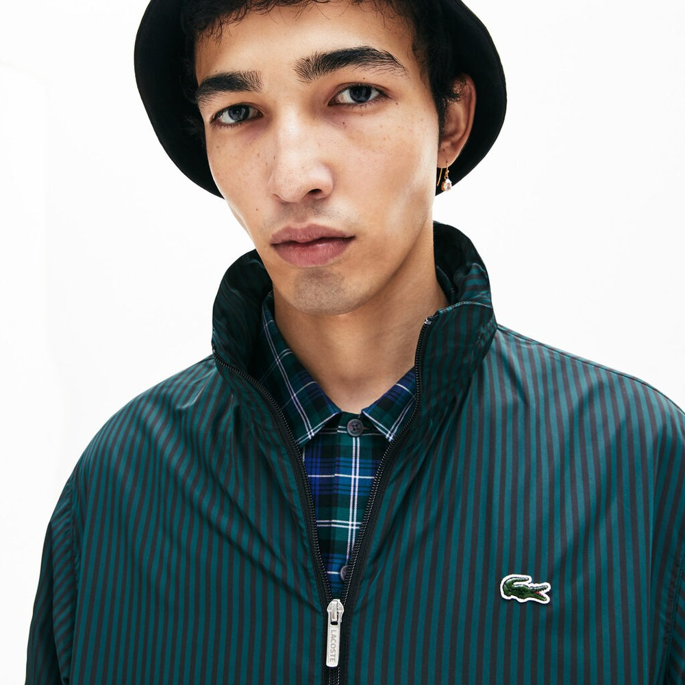 Mens   LIVE Lightweight Striped Zip-Up Jacket | Lacoste Black / Green • Rwl