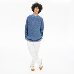 Mens   LIVE Ribbed Heathered Cotton Crewneck Sweater | Lacoste Navy Blue / White • Ha7
