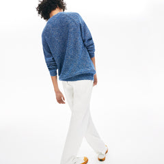 Mens   LIVE Ribbed Heathered Cotton Crewneck Sweater | Lacoste Navy Blue / White • Ha7