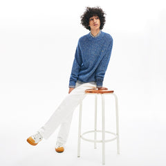 Mens   LIVE Ribbed Heathered Cotton Crewneck Sweater | Lacoste Navy Blue / White • Ha7