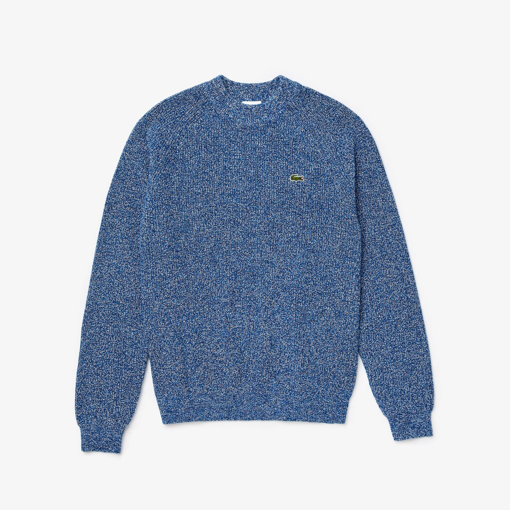 Mens   LIVE Ribbed Heathered Cotton Crewneck Sweater | Lacoste Navy Blue / White • Ha7