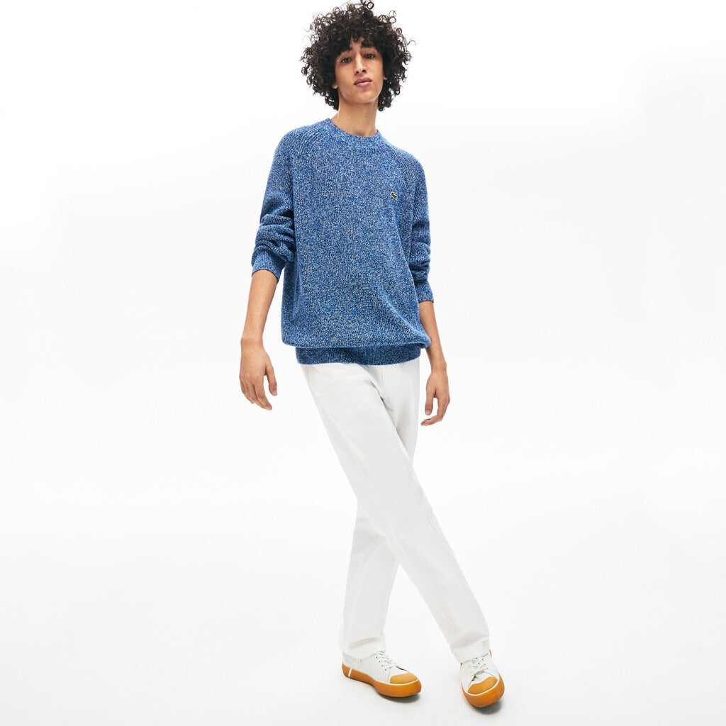 Mens   LIVE Ribbed Heathered Cotton Crewneck Sweater | Lacoste Navy Blue / White • Ha7