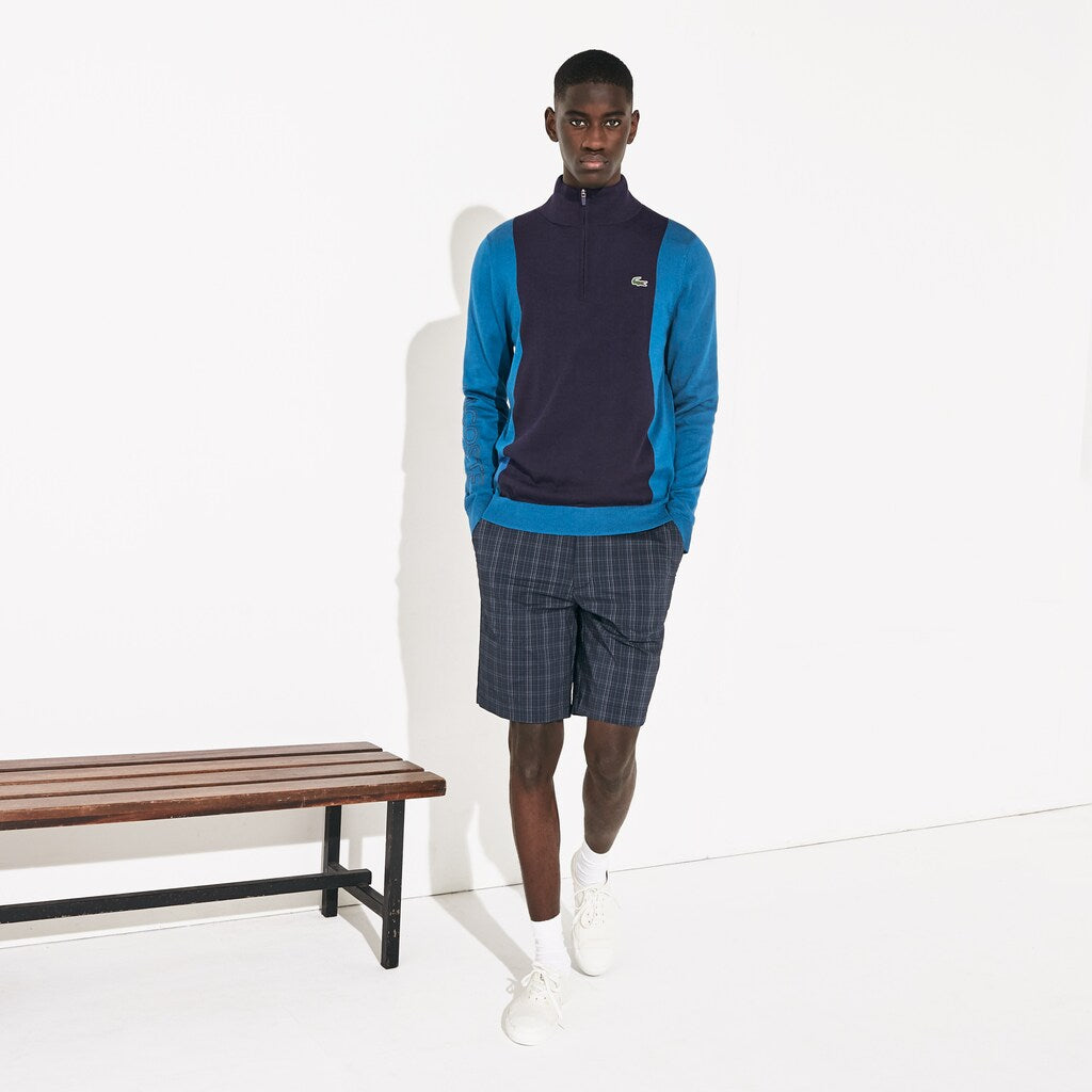 Mens   SPORT Breathable Knit Zip Collar Golf Sweater | Lacoste Navy Blue / Blue / Navy Blue • P1F