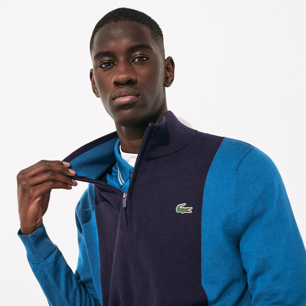 Mens   SPORT Breathable Knit Zip Collar Golf Sweater | Lacoste Navy Blue / Blue / Navy Blue • P1F