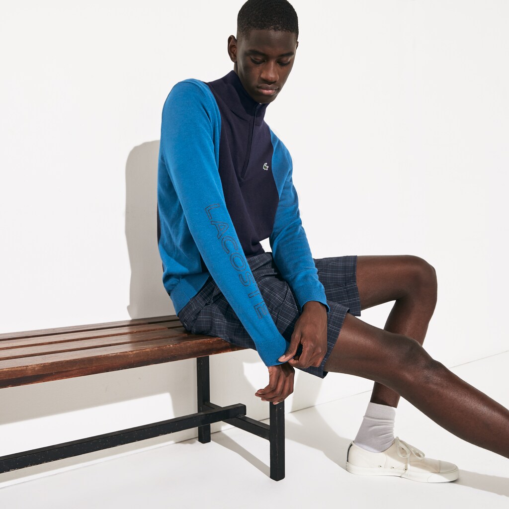 Mens   SPORT Breathable Knit Zip Collar Golf Sweater | Lacoste Navy Blue / Blue / Navy Blue • P1F