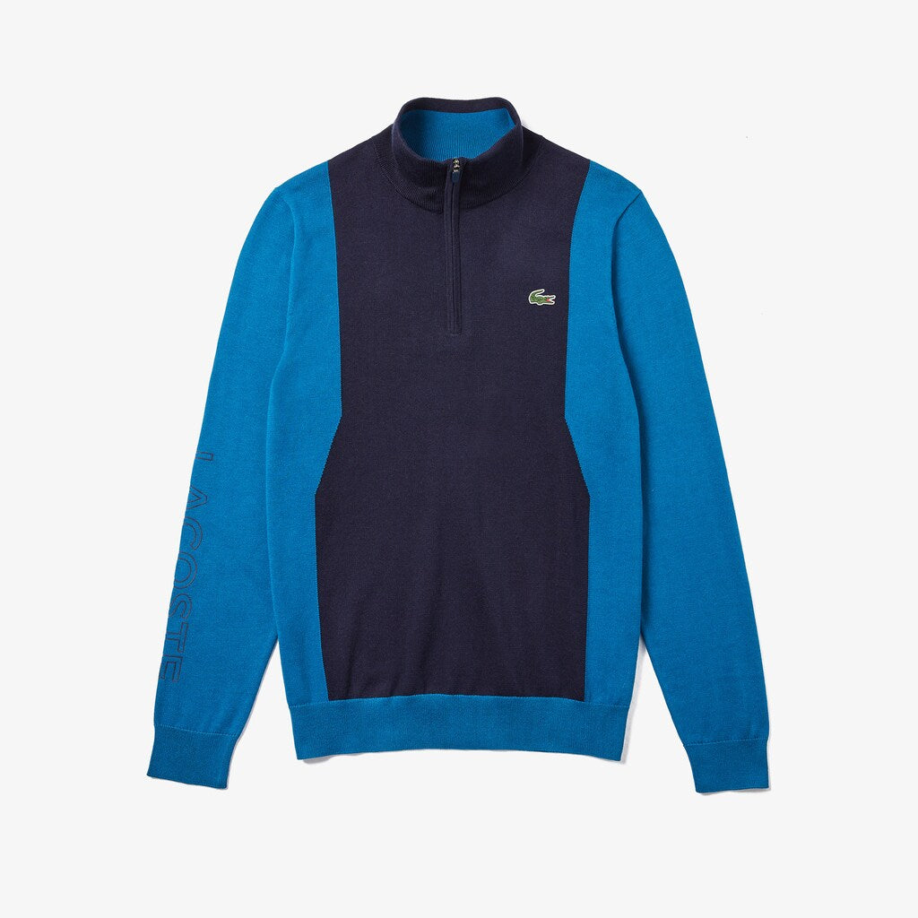 Mens   SPORT Breathable Knit Zip Collar Golf Sweater | Lacoste Navy Blue / Blue / Navy Blue • P1F