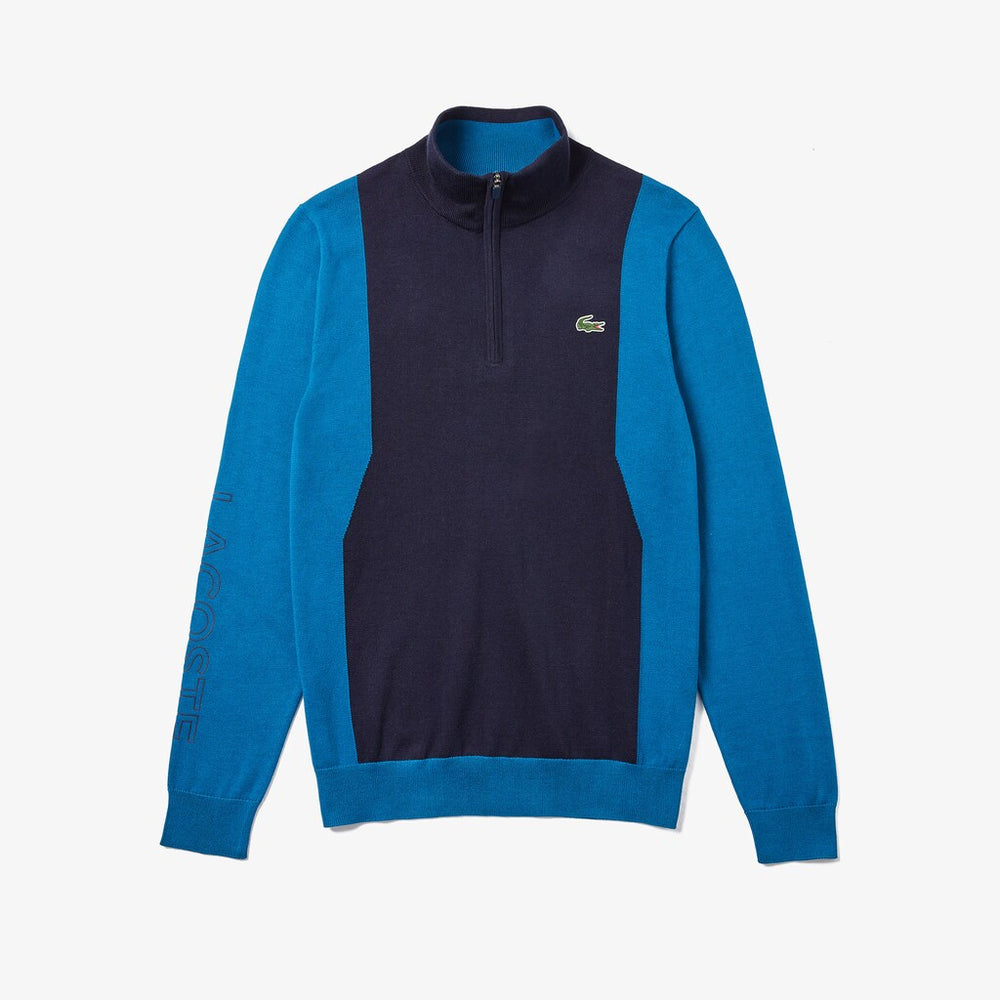Mens   SPORT Breathable Knit Zip Collar Golf Sweater | Lacoste Navy Blue / Blue / Navy Blue • P1F