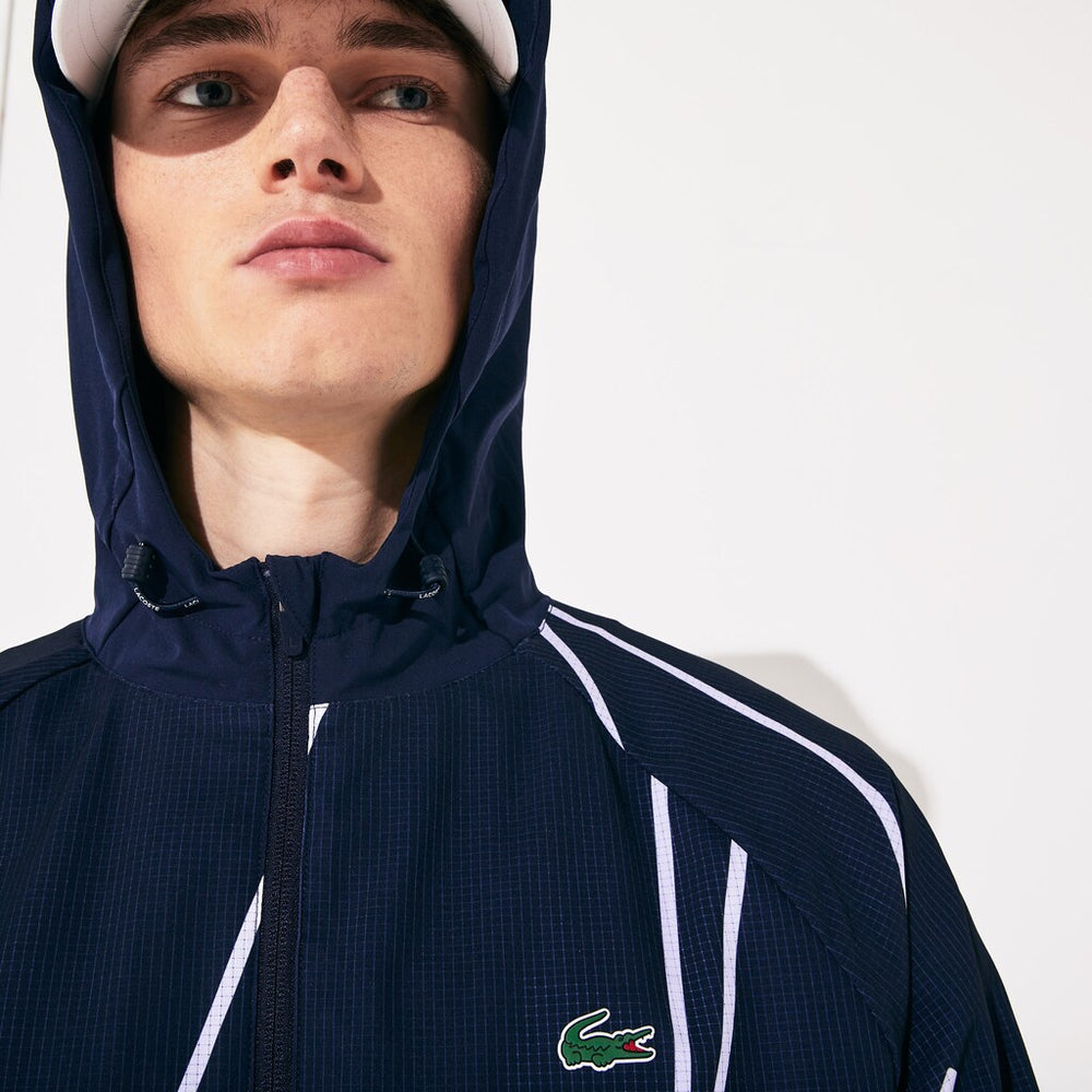 Mens   SPORT French Open Hooded Zip Jacket | Lacoste Navy Blue / White • 525