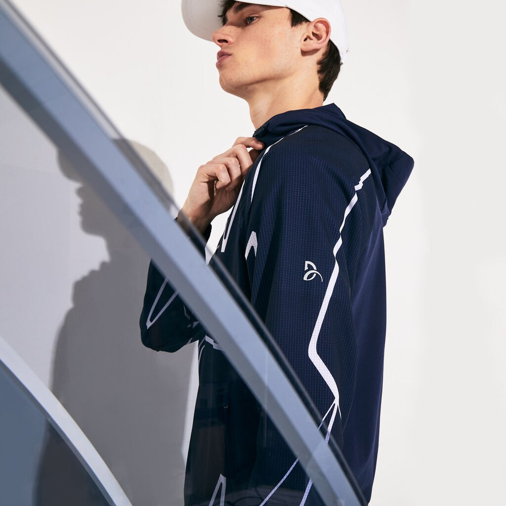 Mens   SPORT French Open Hooded Zip Jacket | Lacoste Navy Blue / White • 525