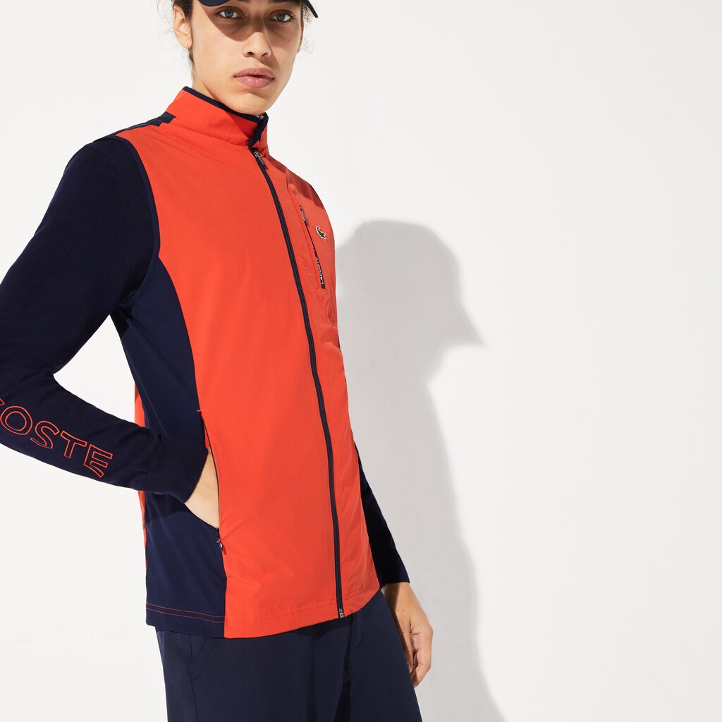 Mens   SPORT Lightweight Water-Resistant Golf Vest | Lacoste Red / Navy Blue • 145