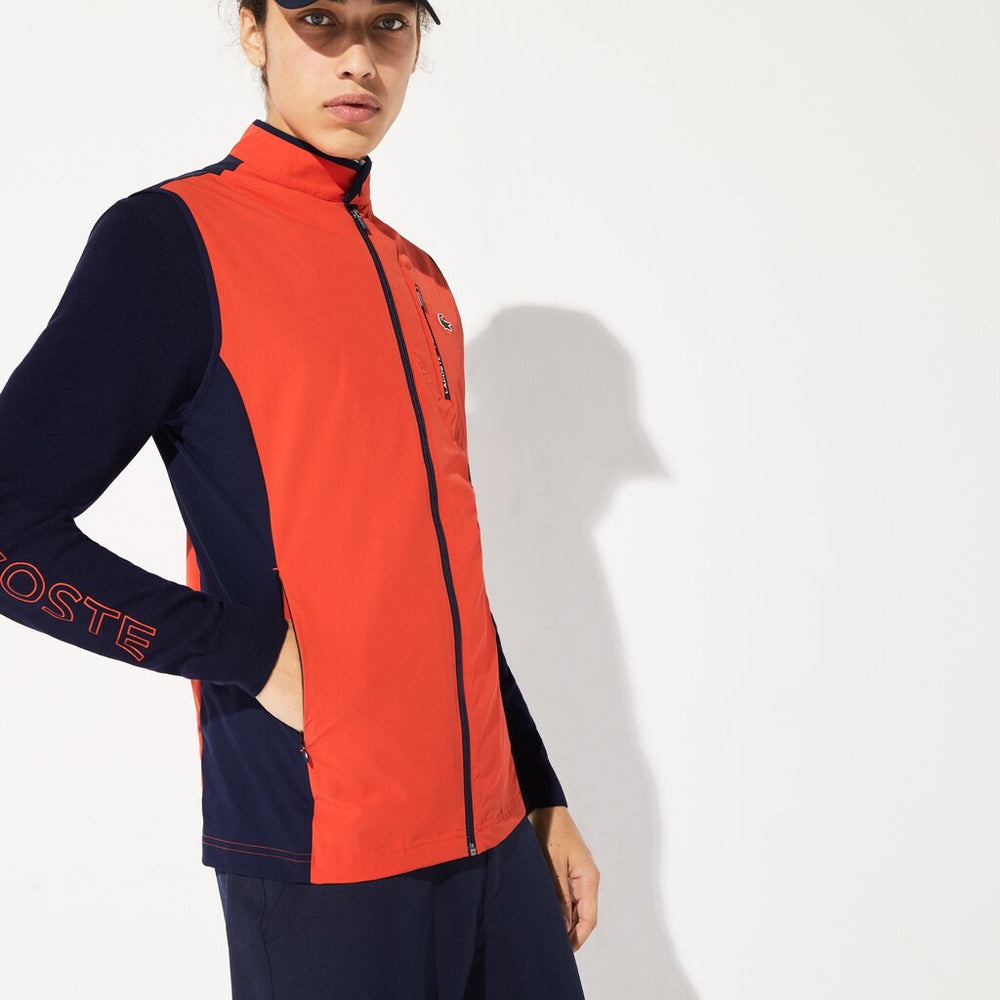 Mens   SPORT Lightweight Water-Resistant Golf Vest | Lacoste Red / Navy Blue • 145