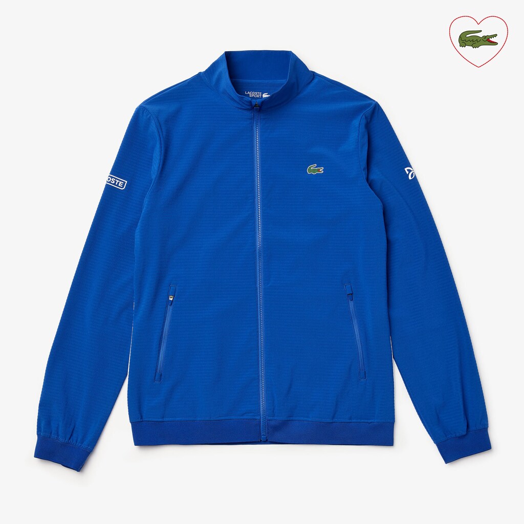 Mens   SPORT Novak Djokovic Textured Zip Jacket | Lacoste Blue / White • L3L