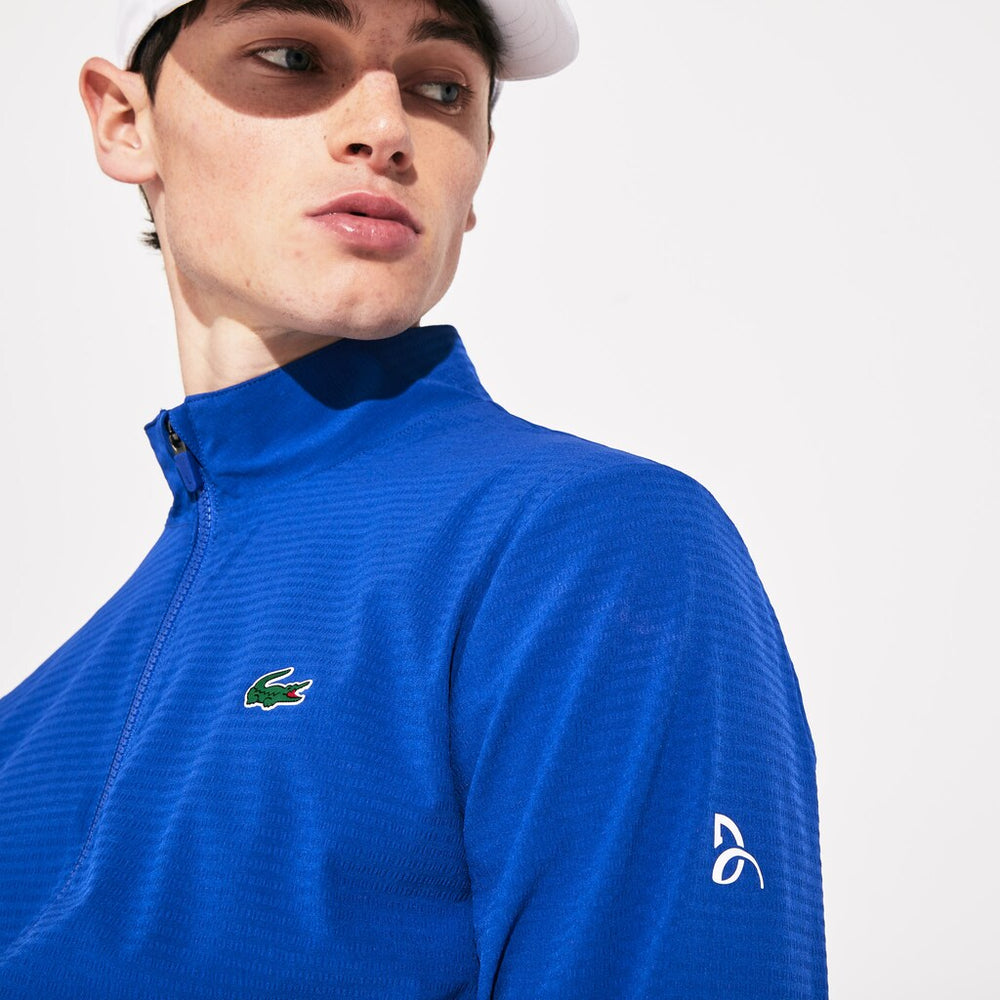 Mens   SPORT Novak Djokovic Textured Zip Jacket | Lacoste Blue / White • L3L