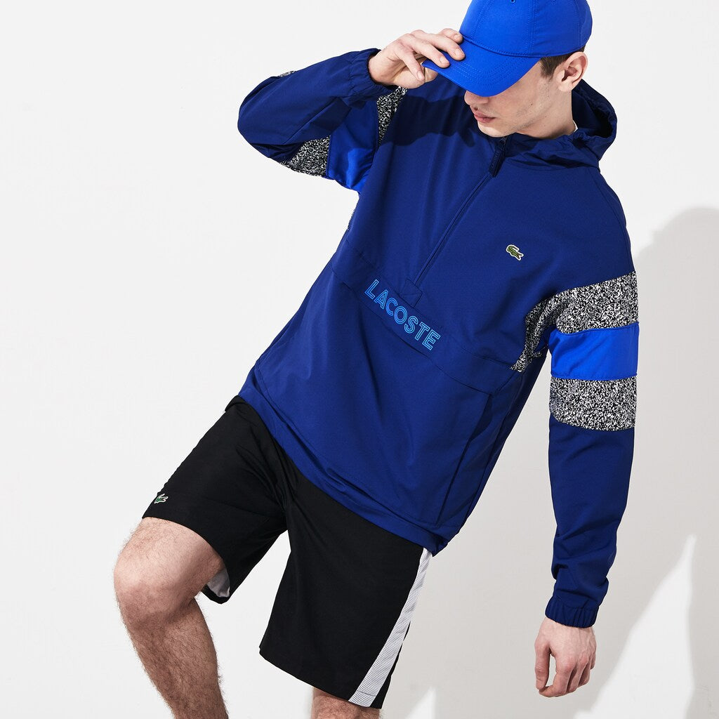 Mens   SPORT Print-Blocked Performance Windbreaker | Lacoste Navy Blue / Black / White / Blue • Yal